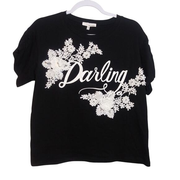 Francesca's June & Hudson Black Darling 3D Lace Floral Boxy Tee Size Small - Picture 1 of 9